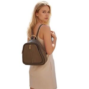 Valentina | Italian Leather Taupe Gray Dome convertible Backpack Gold hardware